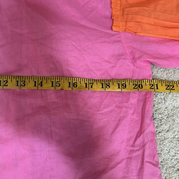 KARLIE RUFFLE Colorblock 1/2 Sleeve Top Pink Orange Blouse Women's Size Large - Picture 7 of 9